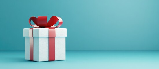 Aufkleber - Minimal winter themed product backdrop for holiday and sales events Colorful gift box adorned with a ribbon bow placed against a blue background 3D rendered illustration with clipping path for each
