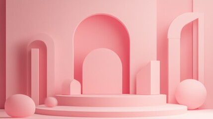 Poster - Minimalist Pink 3D Display Stand with Geometric Shapes