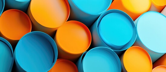 Poster - Abstract background featuring blue and orange cylinders on a white backdrop High quality 3D rendering and illustration