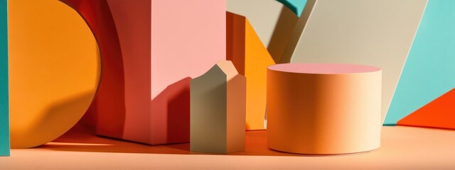 Poster - Abstract minimalist background featuring a still life composition of geometric paper shapes