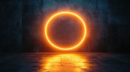 Canvas Print - Neon orange circle against a dark backdrop