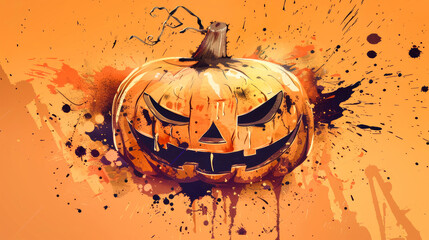 A detailed pumpkin adorned with grunge and paint splatter captures the essence of Halloween spirit, inviting festive fun and creativity for all