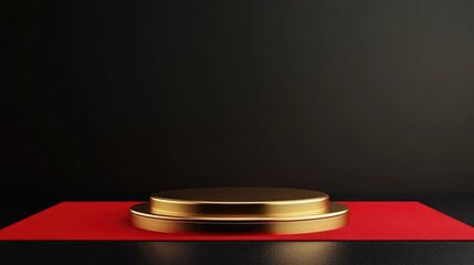 Poster - Luxury podium in gold set against a black background featuring a red carpet ideal for product promotion 3D rendering