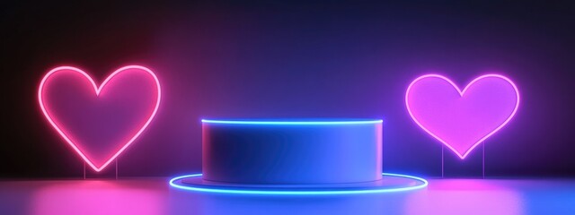 Poster - Cylindrical display podium featuring heart designs against a white background 3D rendering