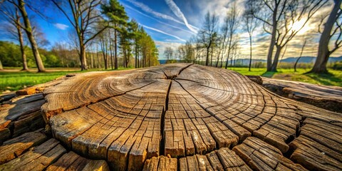 Weathered tree trunk with growth rings and cracks