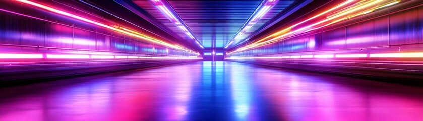 Poster - A vibrant, illuminated tunnel of colorful lights creating a dynamic and futuristic atmosphere.