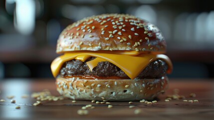 Poster - hamburger cheese meat bread fast food