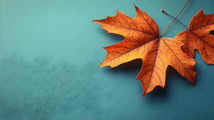 Wall Mural - Autumn Leaves on Teal Background