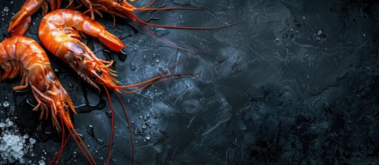 Poster - Fresh langoustine seafood and shrimp prawns on a rustic table setting with a copyspace image as a food background for a delicious snack