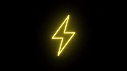 Wall Mural - Neon lightning icon animation, color flicker. Glowing neon lightning sign, looped color blink animation. Electric energy, electricity charge, thunderbolt power, voltage. 4 colors