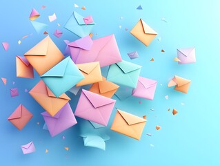 Poster - Colorful Envelopes Floating on Blue Background.