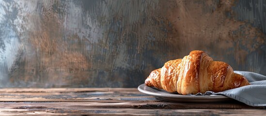 Aufkleber - French bakery meal with a fresh croissant on the table set against a rustic background with copy space image
