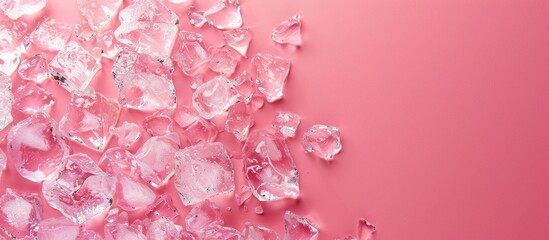 Poster - Top down view of crushed ice on a pink background with room for text near the copy space image
