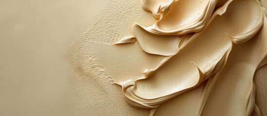 Poster - Skin care product with a creamy texture smudged elegantly on a beige backdrop with copy space image