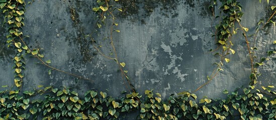 Aufkleber - An asbestos wall serves as a backdrop for vines and leaves on the border creating a natural atmosphere with a copy space image