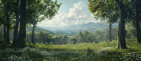 Poster - Forest overlooking scenic countryside with ample copy space image