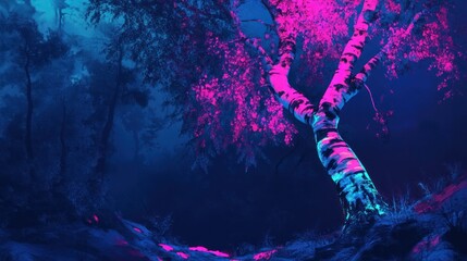 Poster - Neon Birch Tree