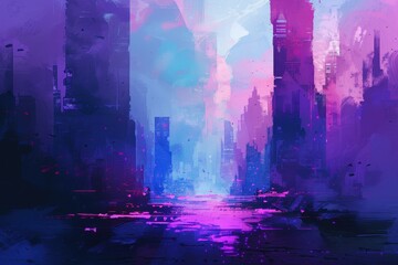 Wall Mural - Futuristic Cityscape with Purple and Blue Hues