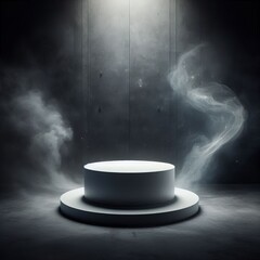 Wall Mural - black podium display with white smokes for product
