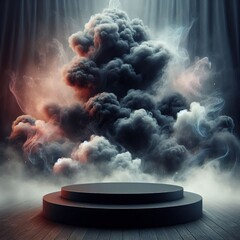 Wall Mural - black podium display with white smokes for product