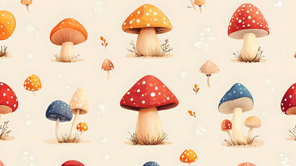 Wall Mural - Colorful Mushroom Seamless Pattern Illustration