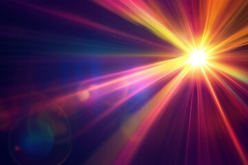 Poster - Bright abstract light rays bursting into vibrant colors against a dark background creates a mesmerizing visual effect
