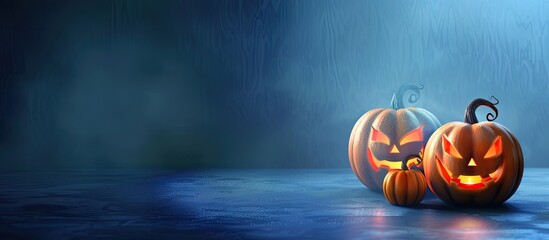 Poster - Jack o lanterns displayed against a blue backdrop with ample copy space for text