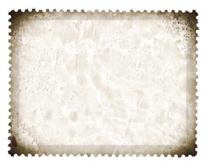 Wall Mural - blank postage stamp frame with vintage photo lens vignette template with strong dust and splatters and wet plate technique on transparent background (png image). Useful for design, vintage film effect