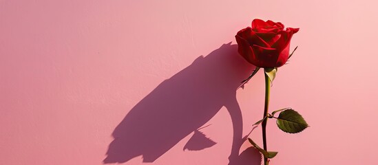 Poster - A red rose with copy space image against a pink backdrop with negative space