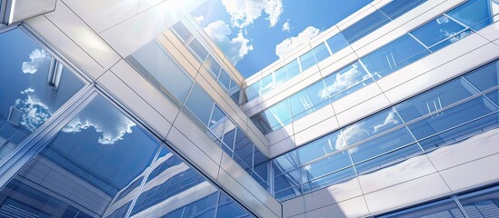 Aufkleber - A corner of the hospital building with a view of the clear blue sky through a window perfect for a copy space image