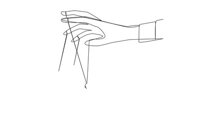 Poster - Self drawing animation of single one line drawing Arab businessman walks by being moved by ropes controlled by a giant hand above. Like a puppet. Cannot have big impact. Full length animated