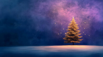 Wall Mural - Glowing Christmas Tree in Snowy Landscape