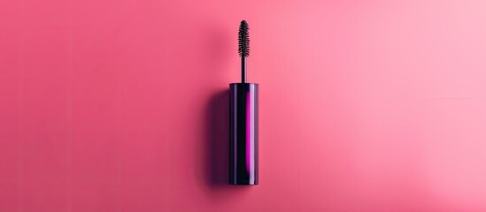 Poster - Purple tube of black mascara on pink backdrop with copy space image