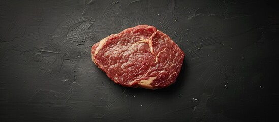 Aufkleber - Top view of a Viennese veal escalope a Schnitzel steak on a black background with ample copy space image