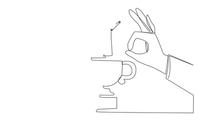 Poster - animation of single continuous line drawing arabian businessman standing on big trophy. celebrating 