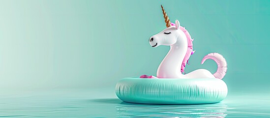 Aufkleber - An elegant inflatable unicorn ring floating in the air against a turquoise backdrop with room for text in the image. Creative banner. Copyspace image