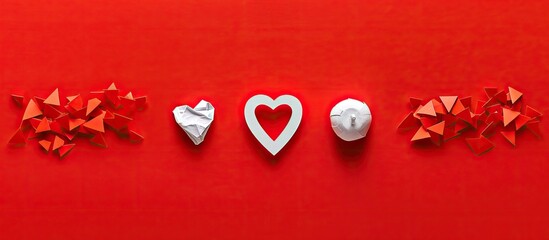 Aufkleber - Conceptual healthy living symbol on paper pieces with red background featuring copy space image