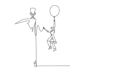 Poster - self drawing animation of continuous one line drawing arab businesswoman wants to achieve prizes of 