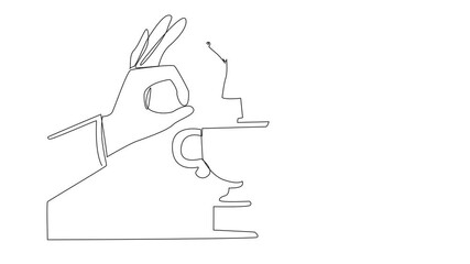 Poster - animation of single one line drawing arabian businesswoman standing on big trophy. celebrating succe