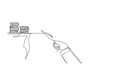 Poster - self drawing animation of single one line drawing arabian businesswoman walking on tightrope from on