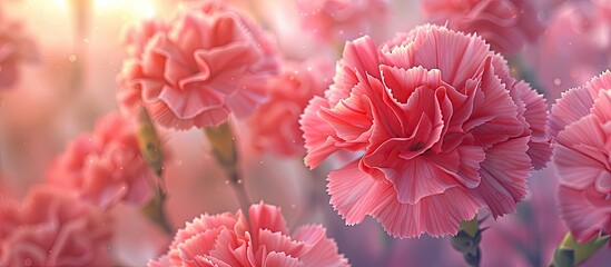 Aufkleber - Close up shot of pink carnation flowers in a garden with copy space image