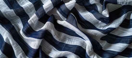Fototapete - Dark blue and white striped cotton fabric texture perfect as a background with copy space image