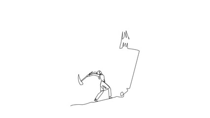 Poster - Animated self drawing of single one line drawing Arab businesswoman standing on a cliff lifting a star. Envious friend, eating away at success from inside to fall. Full length single line animation