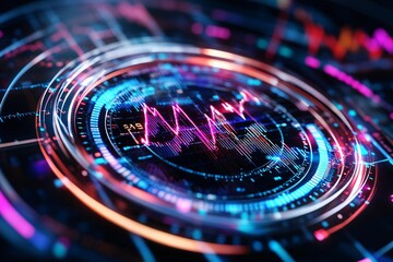 Poster - Futuristic data visualization with vibrant colors displaying analytical graphs in a digital environment.