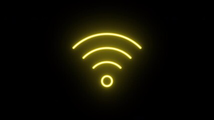 Poster - Neon wifi icon animation, color flicker. Glowing neon wifi sign, looped color blink animation. Wireless internet, 5g wifi signal, network hotspot, device connection. 4 colors