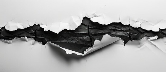 Aufkleber - Black torn paper contrasted against a white backdrop suitable for incorporating text or images in the open area. Creative banner. Copyspace image