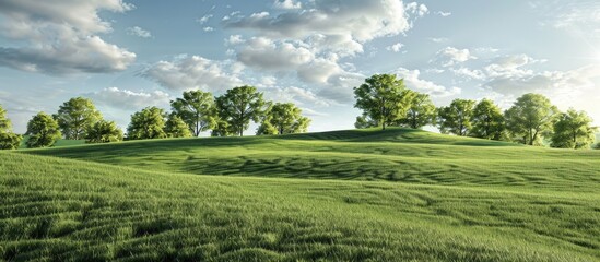 Poster - A serene landscape featuring a grassy field with trees in the backdrop perfect for a copy space image