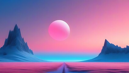 Wall Mural - alien frozen landscape sunset pink blue gradient sky creating fantasy setting