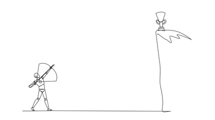 Poster - self drawing animation of continuous line drawing smart robot wants to achieve prizes at the peak of