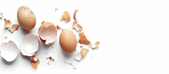 Aufkleber - Cracked eggshells on white background with copy space image